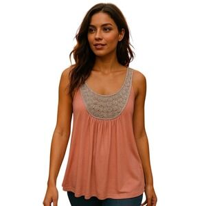Twentyone Pink Tank Top with Elegant White Rosette Embellishment